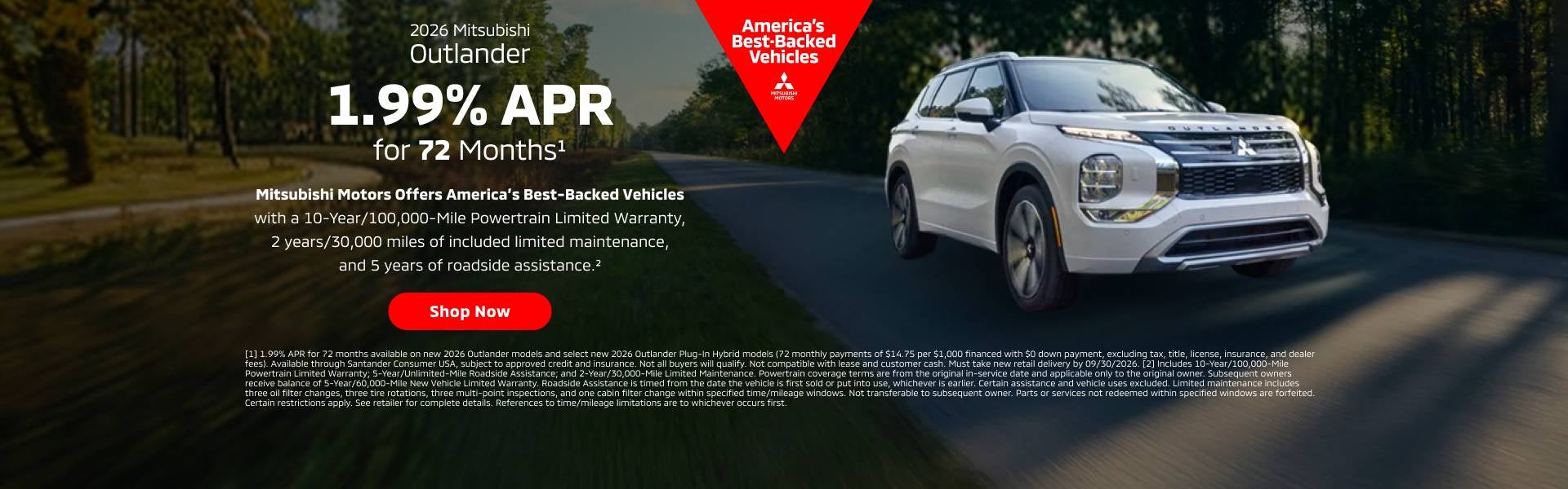 2026 Mitsubishi Outlander 1.99% APR for 72 Months
