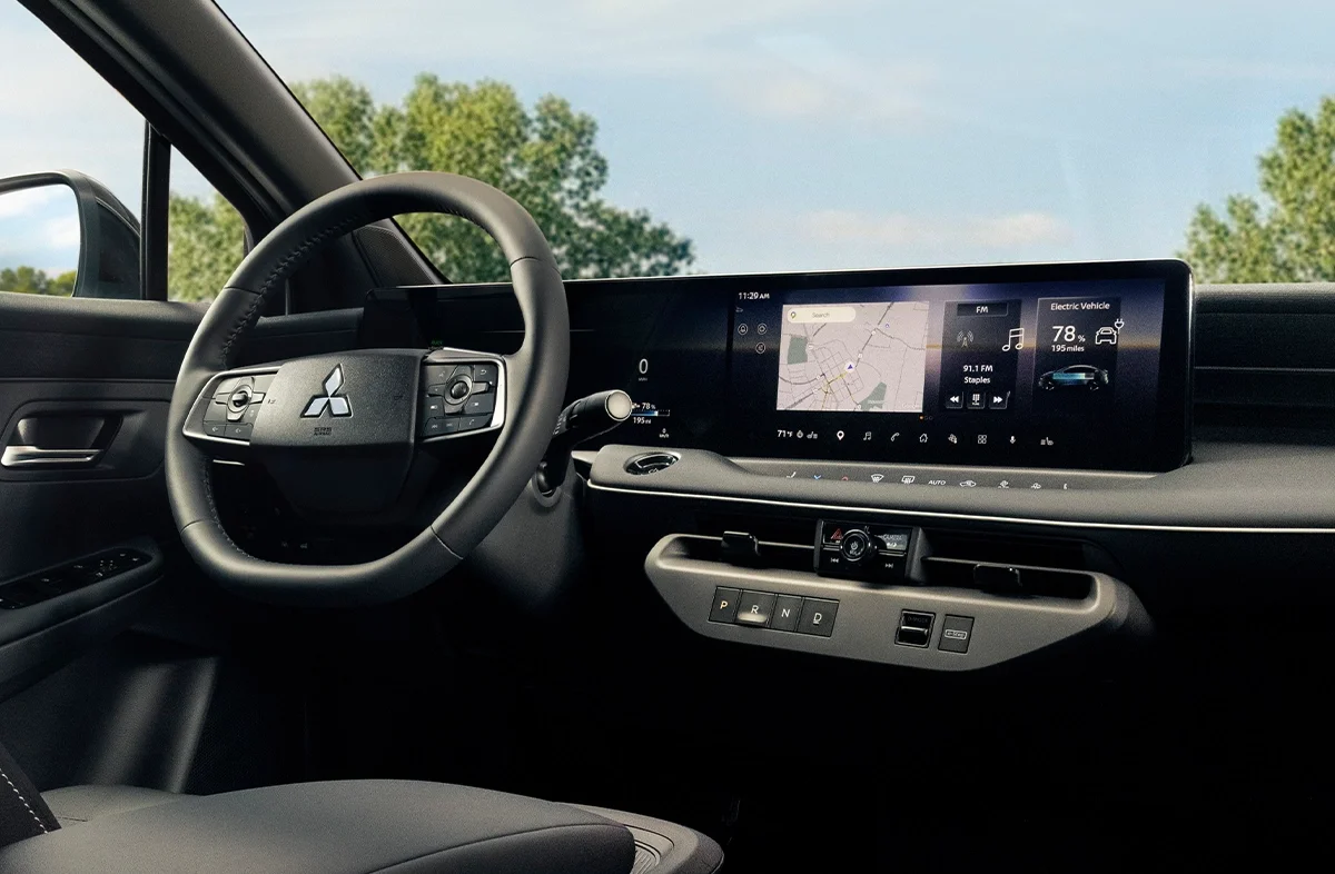 Passenger side view of the dashboard and display screen in the 2027 Eclipse Sportback EV